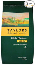 Taylors of Harrogate Half Caffeine Rich Italian Ground Coffee 227g (Pack of 3)