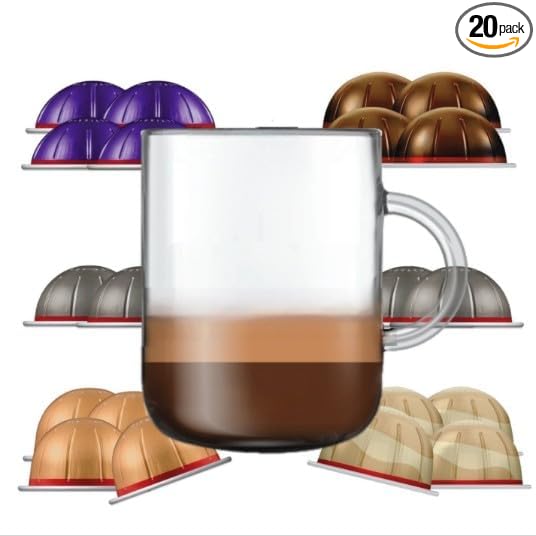 Variety Discovery Sampler decaffeinated capsule coffee Pack : 20 Coffee Capsules/Pods (Espresso/Double Espresso/Gran Lungo/Mug 5 Flavors 4 Each)