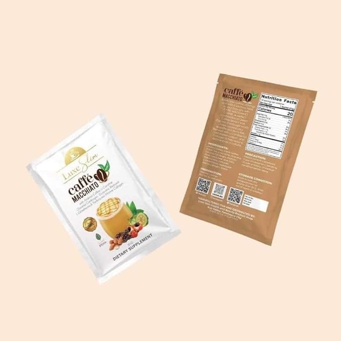 Luxe Slim Cafe Macchiato with Hydrolyzed Collagen &amp Glutathione 21g x 8 Sachets (Pack of 8) New Packaging