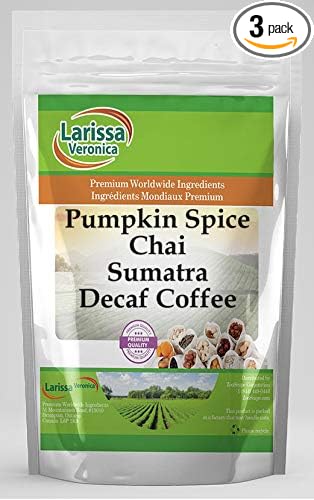 Pumpkin Spice Chai Sumatra Decaf Coffee (Gourmet Naturally Flavored Whole Coffee Beans) (4 oz ZIN: 570127) - 3 Pack