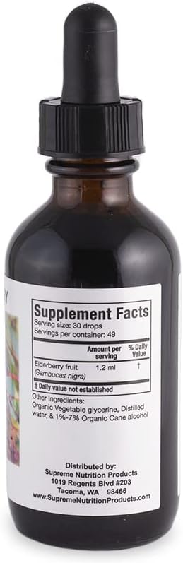 Supreme Nutrition Elderberry Tincture 2 fl. oz | 1.2 ml per Serving | 49 Servings