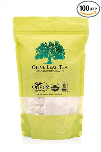 Olive Leaf Tea - Certified Organic - Non-GMO Herbal Tea Bags (100 count) - Sourced from Spain and Manufactured in USA - Antioxidant Immunity Supplement for Health Wellness &amp Vitality