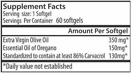 Zane Hellas 130 mg Carvacrol - 150 mg Oregano Oil per Softgel. World Highest Concentration Oregano Oil Capsule. Softgel Contains 30% Greek Essential Oil of Oregano. 60 Softgels.