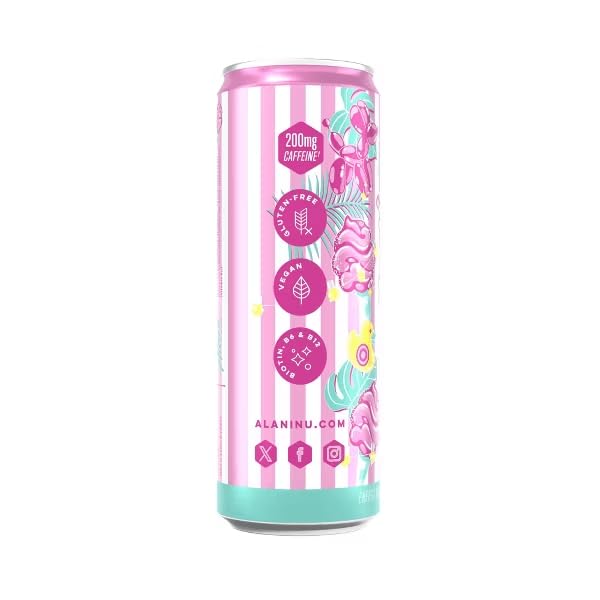 Alani Cotton Candy Energy Drinks sugar free low calorie energy drinks 12 Fl Oz Cans (Pack of 6)