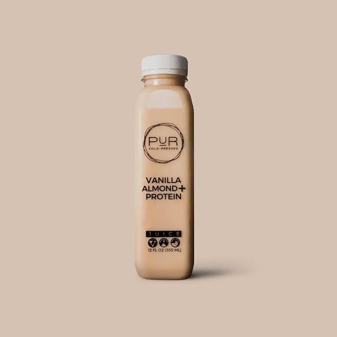 PUR Cold-Pressed Juice – Mini Harmony 7 Day Cleanse – Greens Blue Chia and Pineapple Mint Juices plus Vanilla Almond Nut Mylk with Plant-Based Protein – Non-GMO Pressed at Source – 28 Bottles