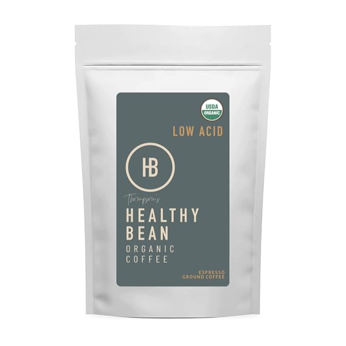 Healthy Bean Organic Espresso Ground Coffee Dark Roast - Low Acid Coffee Grounds for Sensitive Stomach - Dark Espresso Roast USDA Organic High Antioxidants Strong and Rich Flavor 11oz