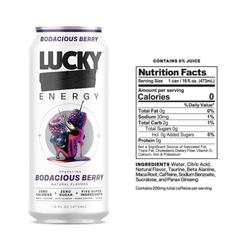 Lucky Energy Sugar Free Energy Drinks Variety Pack 16oz Cans (10-Pack) Healthy Zero Sugar Energy Drink with Maca Ginseng Beta-Alanine Taurine &amp 200mg Caffeine