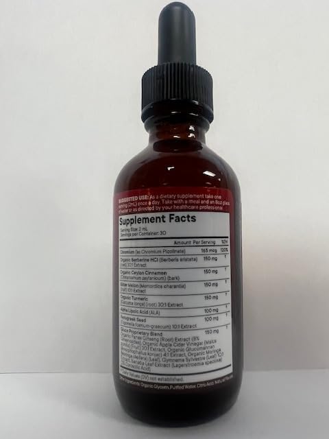 Berberine with Ceylon Cinnamon Supplement Liquid Drops + Bitter Melon Extract Glucomannan Gymnema Chromium Turmeric Panax Ginseng Moringa- 8 OZ