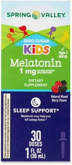 Generic Spring Valley Kid’s Melatonin Liquid Dietary Supplement 1 fl oz 1mg Berry Flavor