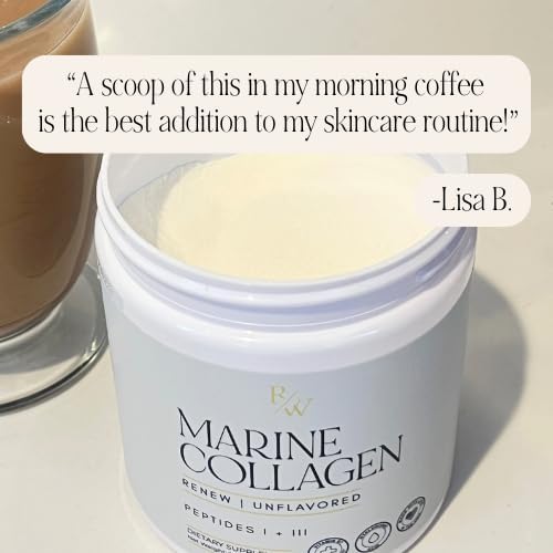 Renew Marine Collagen Powder + Biotin &amp Hyaluronic Acid for Better Hair Skin &amp Nails Unflavored - 20 Scoops 8oz