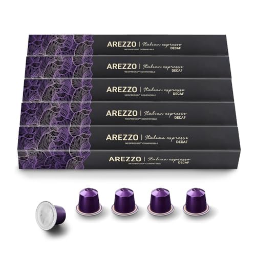 Real Coffee Great Taste. Every Day Decaf Arezzo | Compatible with Nespresso Original Line | Dark Roast Espresso | 100 Aluminum Capsules | Product of Italy