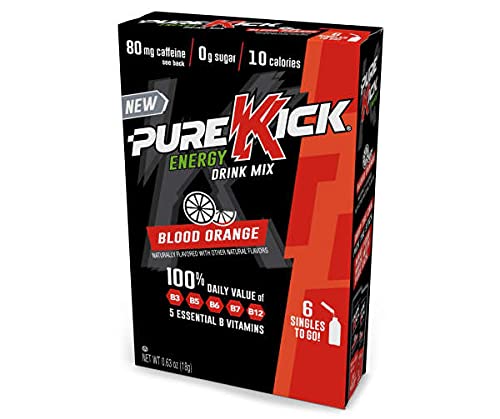 Pure Kick Energy Drink Mix - Sugar-Free 10Piece Packet Naturally Flavored Energy Supplement with 5 B Vitamins &amp 80 Mg of Caffeine Blood Orange