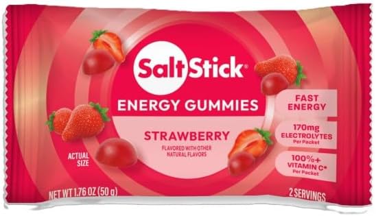 SaltStick Energy Gummies with Electrolytes Strawberry Easy to Chew Electrolyte Gummy 10 Packs 80 Gummies