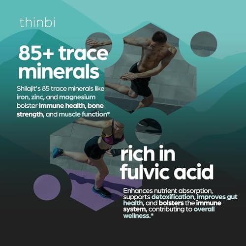 Thinbi Pure Himalayan Shilajit Capsules with Fulvic Acid &amp Trace Minerals - 90 Count