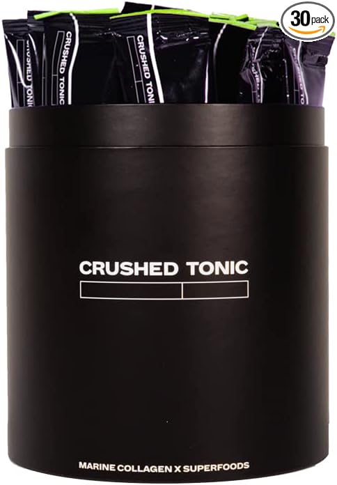 Crushed Tonic Marine Collagen Powder Korean Beauty Drink with Hydrolyzed Collagen Peptides for Skin Hair &amp Nails | Gluten-Free Halal &amp Kosher (Matcha 30 Servings (150 Grams) Sticks)