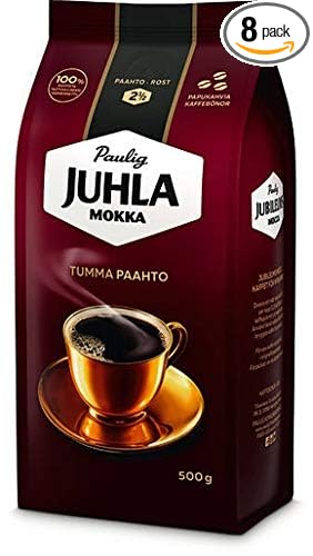 Paulig Juhla Mokka Dark Roast bean Coffee 8 Packs of 500g