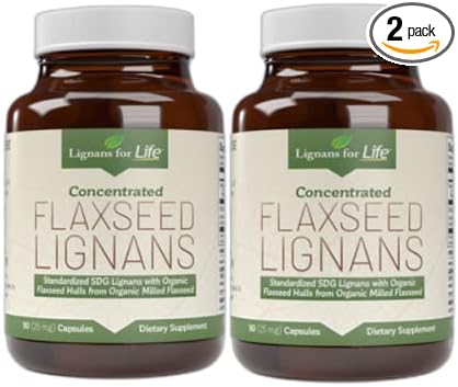 Lignans For Life Flaxseed Lignans for Dogs + SDG - Omega 3 Fatty Acids High Fiber Antioxidants - Helps Improve Shiny Coat Digestive &amp Heart Health Flax Seed for Dogs 90 Flaxseed Capsules 2 Pac