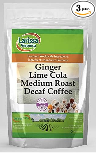 Ginger Lime Cola Medium Roast Decaf Coffee (Gourmet Naturally Flavored Whole Coffee Beans) (8 oz ZIN: 568917) - 3 Pack