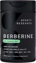 Sports Research Berberine Supplement with Coconut Oil - Herbal &amp Ayurvedic Metabolic Health Support - Berberine 500mg 90 Softgels - Gluten-Free Non-GMO Berberine Powder