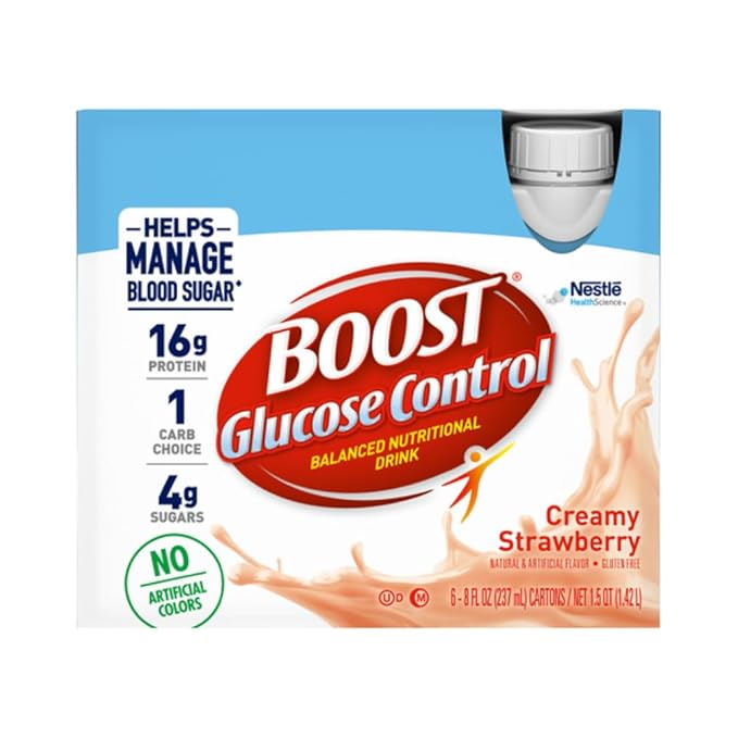 Boost Balanced Nutritional Drink Creamy Strawberry Helps Manage Blood Sugar with No Artificial Colors 6-8 FL OZ Bottles/Pack (Pack of 2)