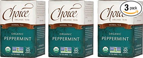Choice Organic Teas Herbal Tea 3 Boxes of 16 (48 Tea Bags) Peppermint Caffeine Free