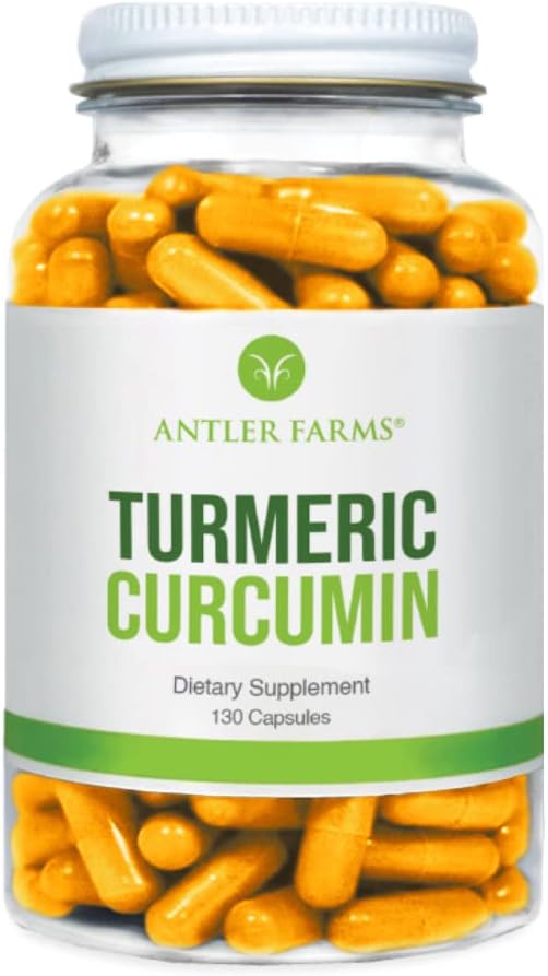 Antler Farms – 100% Pure Turmeric Curcumin 130 Capsules 95% Curcuminoids &amp Black Pepper Extract Enhanced Absorption – Vegan Non GMO No Gluten Soy or Dairy