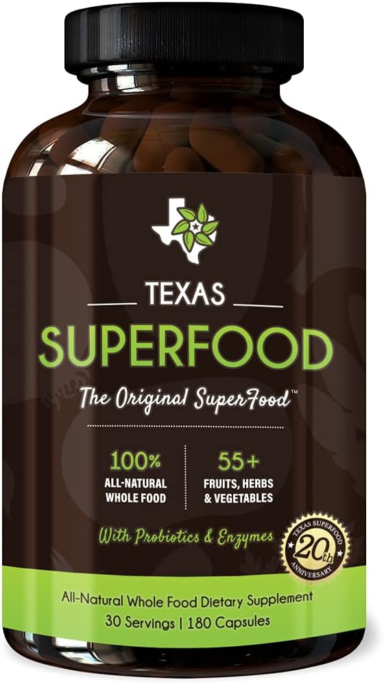 Texas SuperFood - Original Superfood Capsules Superfood Reds and Greens All-Natural Whole Food Dietary Supplement Non-GMO Gluten Free Vegan No Soy 180 Capsules