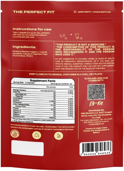 B-FIT Berberine 1000mg Supplement 120 Vegan Capsules 500mg Pure Berberine Extract per Capsule Non-GMO Sugar-Free and Gluten-Free
