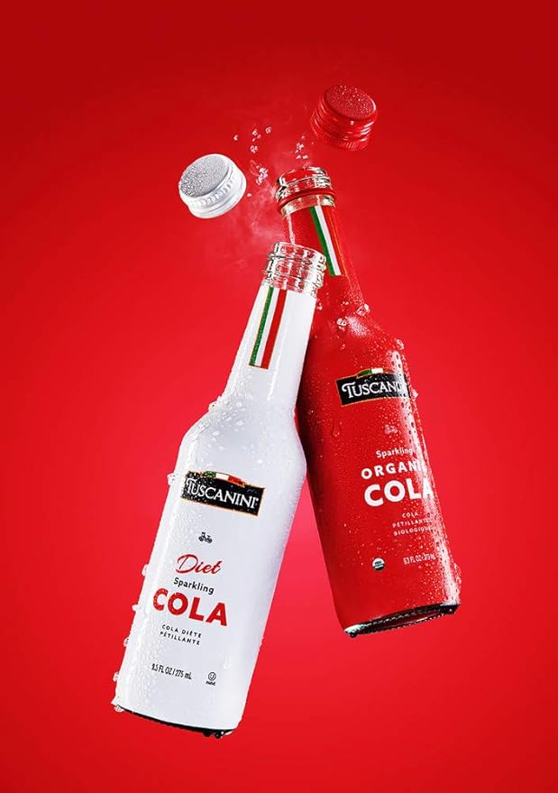 Tuscanini Italian Diet Cola Soda 9.3oz (6 Pack) Naturally Caffeine Free Aspartame Free Elegant Glass Bottle Great Tasting No Preservatives