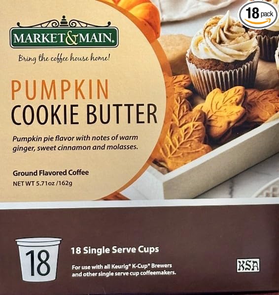 Market &amp Main Pumpkin Cookie Butter Coffee Pods Compatible with Keurig K-Cup Brewers 18 Single Serve Cups