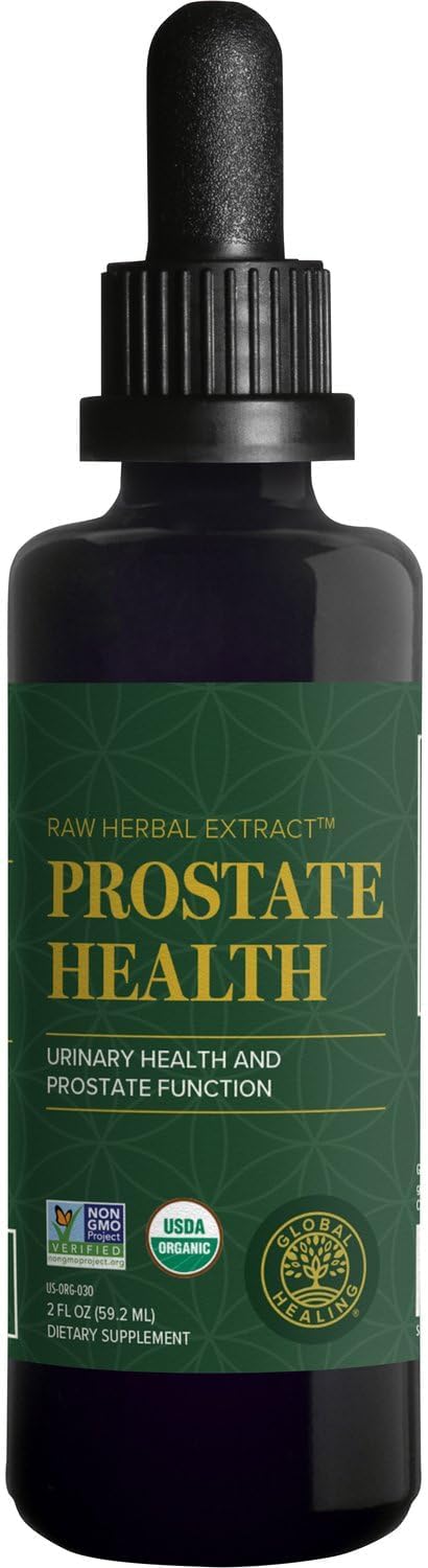 Global Healing Organic Prostate Health - Mens Health Supplement - Prostate Supplements Help Urinary Bladder Control Frequent Urination Relief Reduces Bathroom Trips - 2 Fl Oz