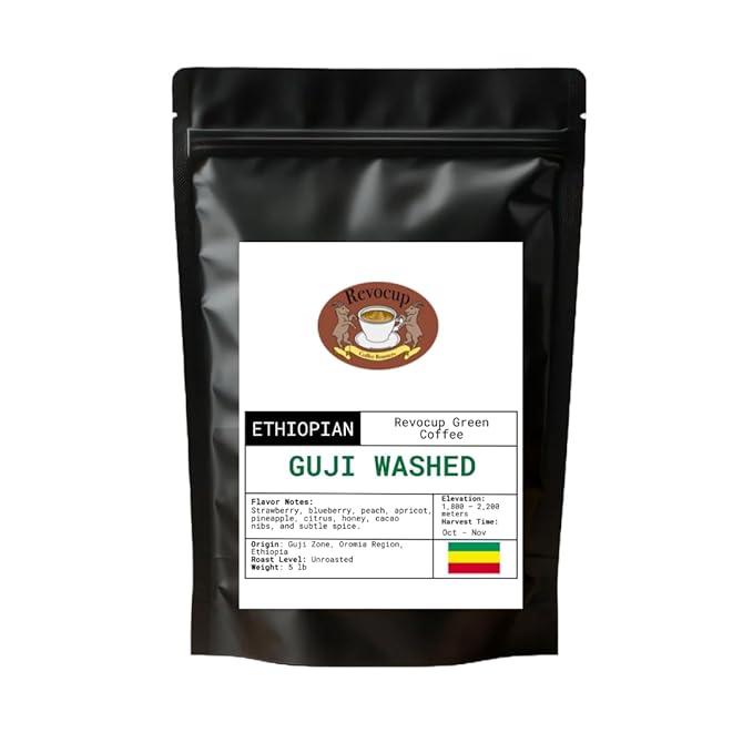 Ethiopian Guji Washed Green Coffee Beans – Unroasted Specialty Grade Heirloom Arabica | Bright Clean &amp Floral Profile | High-Altitude Grown | Home Roasting | 5lb/80 Ounces