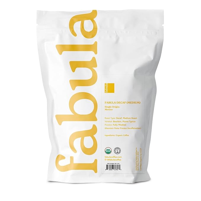 Fabula Low Acid Decaf Coffee Ground USDA Organic Coffee Medium Roast - Single Origin - Non-GMO - No Molds - Mycotoxins Pesticides Free Coffee - 12 Oz