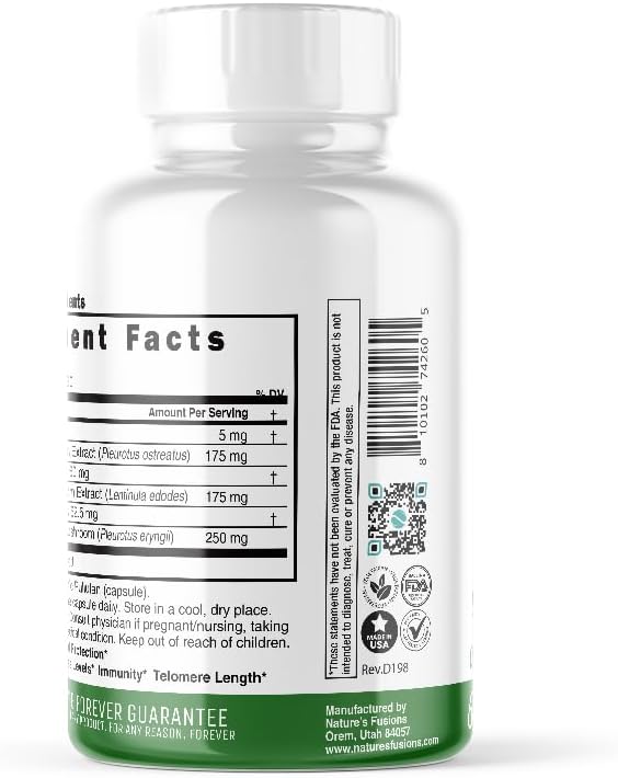 Nature's Fusions Nutri L - Ergothioneine Supplements with Organic Mushroom Complex - 5mg &amp 600mg Mushroom Extracts Oyster Shiitake King Trumpet 600 mg- 60 Capsules