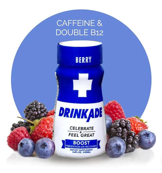 DrinkAde Boost – The Day After Drink Immunity &amp Energy Support Hydration &amp Recovery Drink with Caffeine Electrolytes B Vitamins &amp Green Tea Extract – Sugar Free 5 Calories Vegan Non-