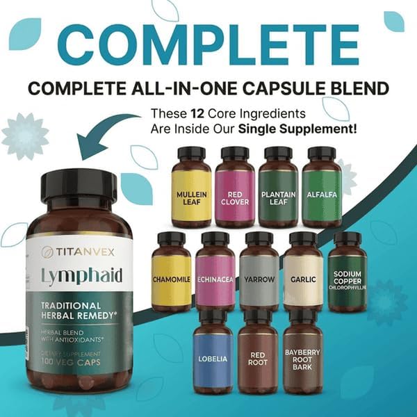 Lymphaid Lymphatic Drainage Supplement – 100 Count Vegan Capsules Herbal Blend Immune Support -Supplement Promotes Lymphatic Wellbeing Antioxidant Support Respiratory and Urinary Wellbeing