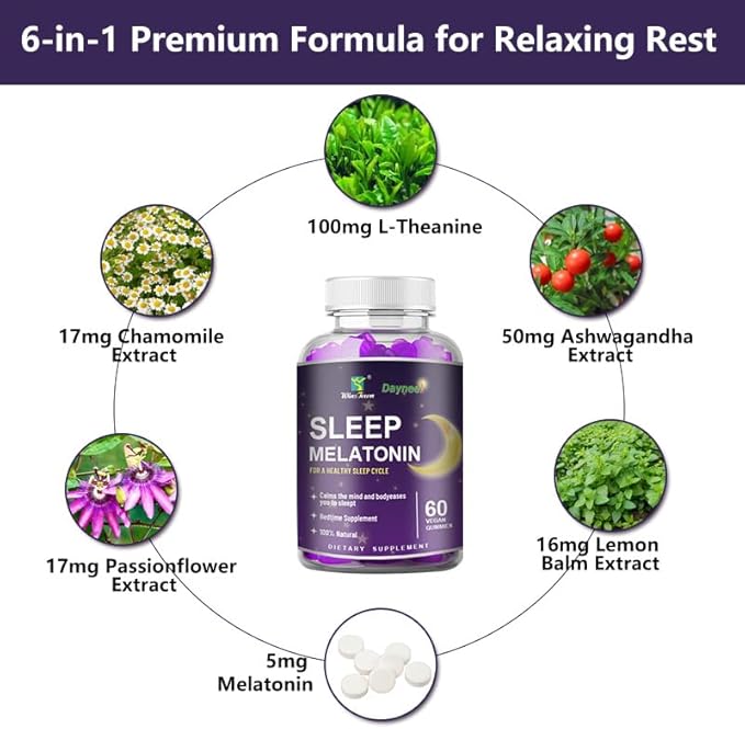 Melatonin Gummies 5mg for Sleep–Fall Asleep Faster &amp Wake Refreshed L-Theanine&ampHerbal Blend Vegan Sleep Aid Gummies for Adults 60 Count