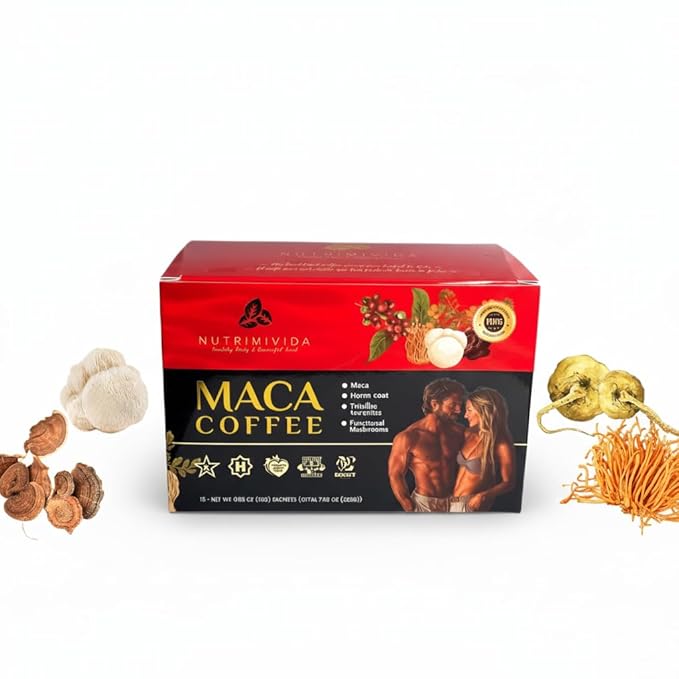 12 in 1 Maca Mushroom Coffee | Arabica Coffee with Maca | Herbs &amp Functional Mushrooms | Non-GMO Vegan | 15 Sachets