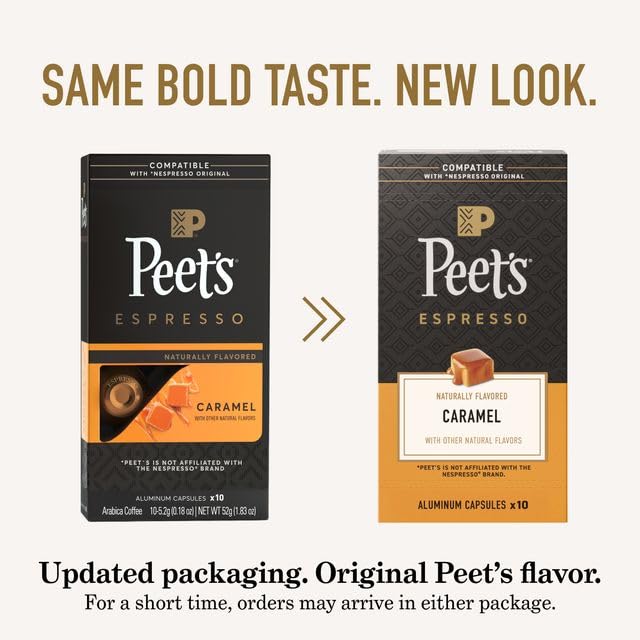 Peet's Coffee Medium Roast Espresso Capsules Compatible with Nespresso Original Machine - Caramel 50 Count (5 Boxes of 10 Espresso Capsules)