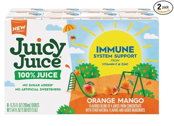 Juicy Juice 100% Juice Orange Mango 8 Boxes (Pack of 2).