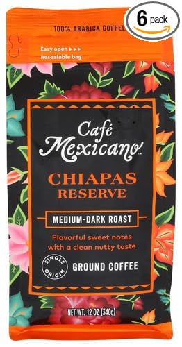 Cafe Mexicano Coffee Ground Chiaps Medium Roast 12 oz (Pack of 6)