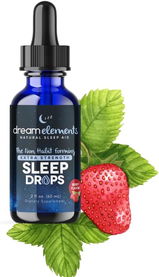 Liquid Sleep Drops – Extra Strength Natural Sleep Aid with Melatonin L-Theanine Valerian and Magnesium – Fast-Acting Non-Habit Forming Berry Flavor 2oz