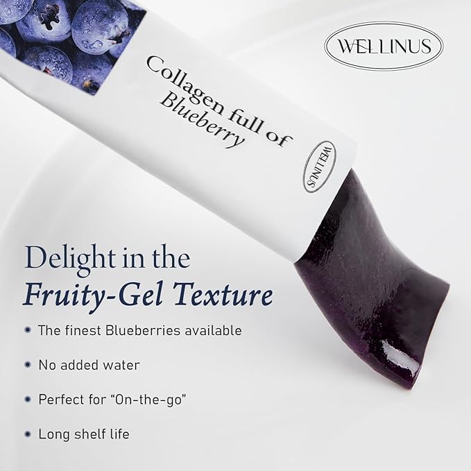 Korean Collagen Jelly Sticks - 25 Blueberry Flavored Marine Collagen Peptide Snacks for Anti-Aging- Collagen Protein Sugar-Free Travel Packs for Hair &amp Nail Strength
