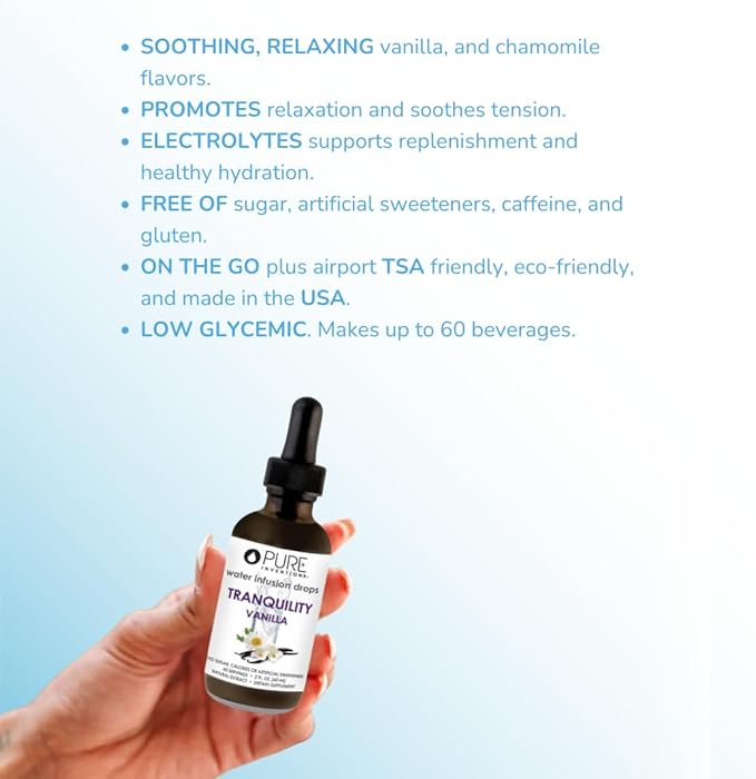 Pure Inventions Tranquility - Supports Relaxation - Vanilla and Chamomile - Water Infusion Drops - No Sugar Calories or Artificial Sweeteners - 60 servings - 2oz