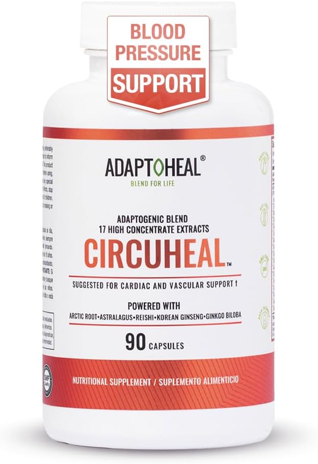 ADAPTOHEAL Blood Pressure Supplement with Adaptogens - Reishi Ginkgo Biloba Astragulus &amp Hawthorn Berry - 700mg - 90 Capsules
