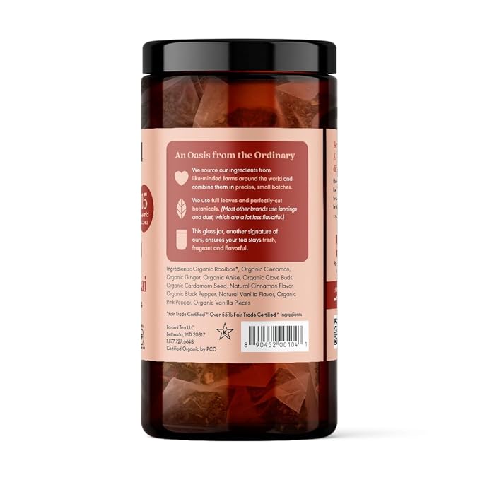 Paromi Cinnamon Chai Rooibos Organic Tea Signature Jar 15 Count (Pack of 6)