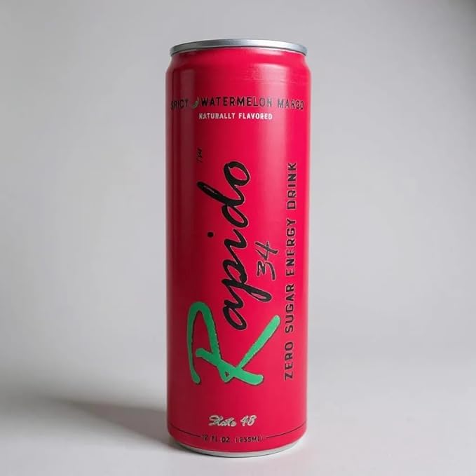 Rapido34 Energy Drink-Spicy Watermelon Mango-Zero Sugar-150mg Natural caffeine from Tea-Pre Workout-Clean Energy-12 Pack