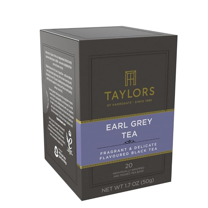 Taylors of Harrogate Earl Grey Black Tea Individually Wrapped Bags 20 Count (Pack of 6) Fragrant Delicate &amp Light Caffeinated Enjoy Hot or Iced 120 Teabags