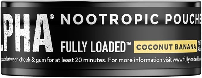 Fully Loaded Alpha Nootropic Pouches (Coconut Banana) - 5 Cans - 15 Pouches per can - Effective Nootropic Delivery Nic Pouch Replacement - Faster Absorption Alpha GPC L-Tyrosine GABA
