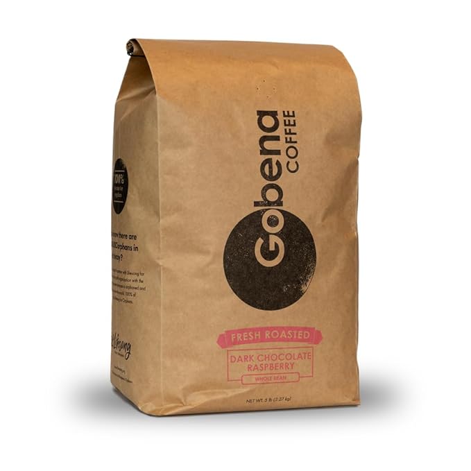 Gobena Coffee 5lb Dark Chocolate Raspberry Whole Bean Medium Roast 100% Arabica Coffee 80oz Bulk Bag